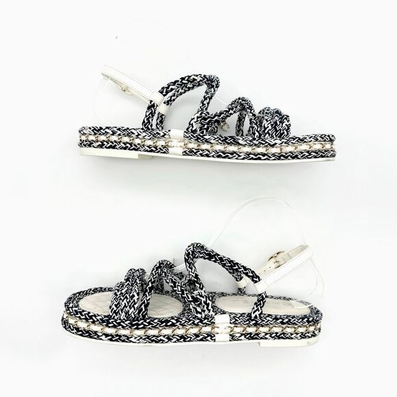 CHANEL Blue White Rope Interlocking CC Charm Dad Sandal Size 40 Chain Slingback - Picture 10 of 13